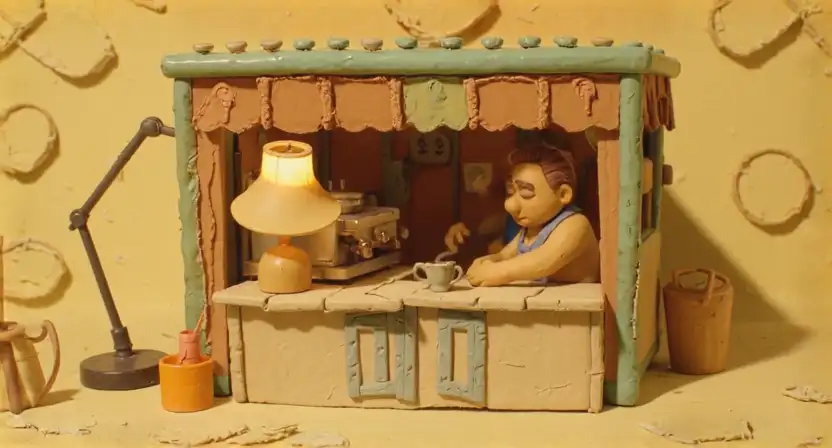 AI-generated clay stop-motion coffee shop video