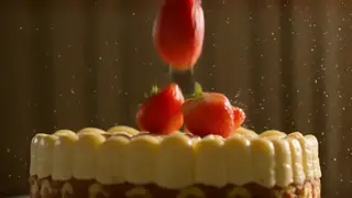 AI-generated macro strawberry cake commercial