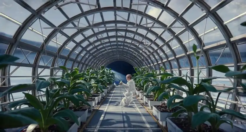 AI-generated astronaut tending a glowing orbital garden
