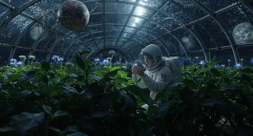 New LTX-2.5 astronaut tending a glowing orbital greenhouse