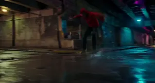 New LTX-2.5 skateboard kickflip beneath neon lights and rain