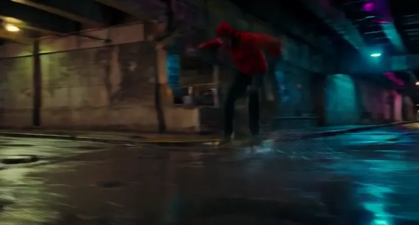 New LTX-2.5 skateboard kickflip beneath neon lights and rain